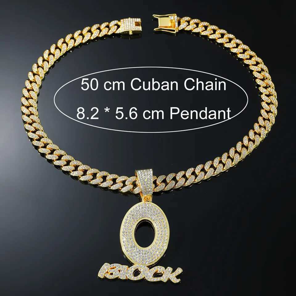 HIP HOP d Out Letters O Pendants With 13mm Cuban Link Chain AAA+ Rhinestone Necklaces For Mens Women Rper JewelryXJ250219