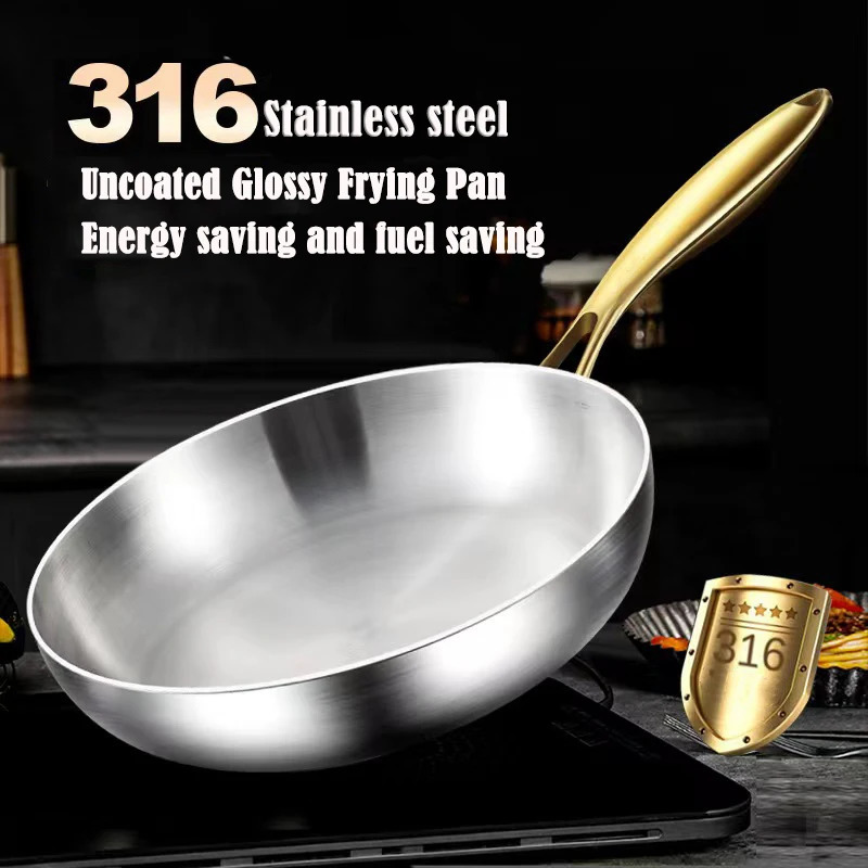 316 Stainless Steel Frying Pan Wok Nonstick Cooking Fried Steak Gas Stove Pot Induction General Saucepan Kitchen Cookware 250220