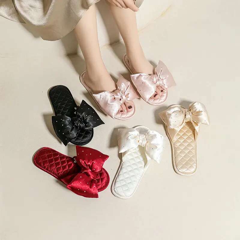 New Fashion Slippers Women Peep Toe Bedroom Home Sandals Bride Bridesmaid Wedding Shoes With Silk Bow ddmykukumalu