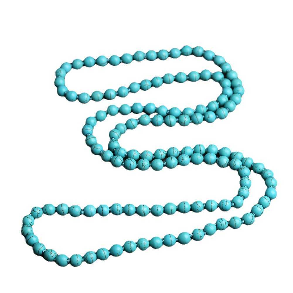 Pendant Necklaces Manufacturers straight turquoise long sweater chain knotted round bead chain multi circle necklace accessory H25219