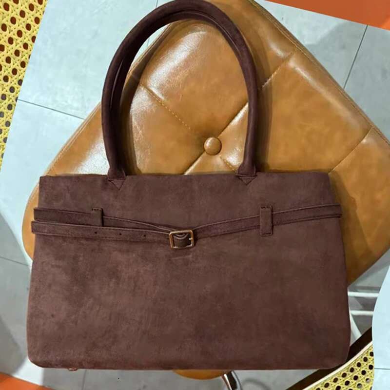 Faux Suede Tote Bags For Women Designer Handbag Purse 2024 New In Vintage Frosted Belt Buckle Commuting Underarm Shoulder