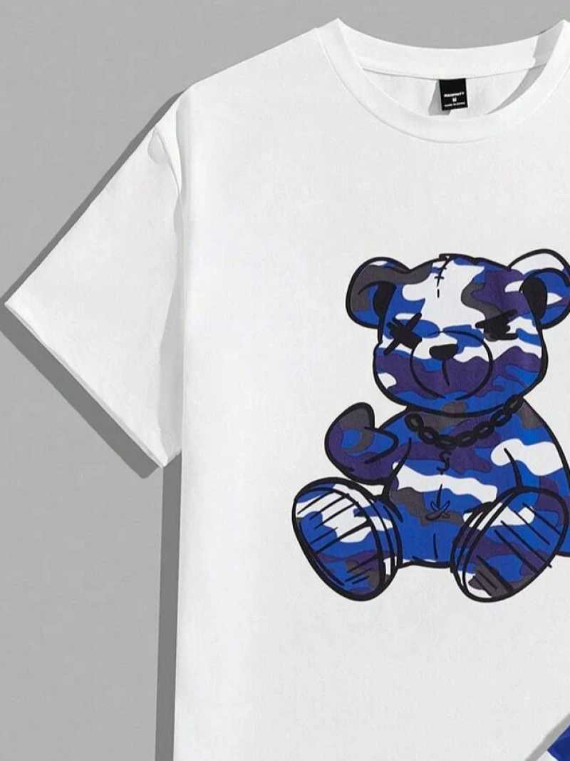 Men's Tracksuits Trendy Mens Round Neck T Short Sleeve Set Camouflage Bear Printed Pattern T Shirt and Shorts Casual Mens Two Piece Set z250220