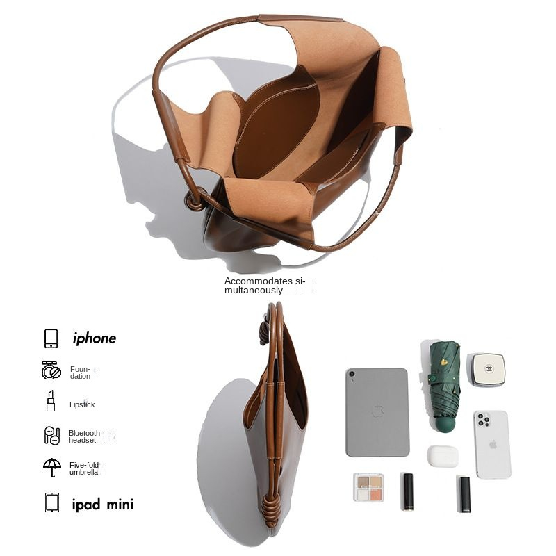 2025 New Niche Minimalist Geniune Leather Tote Advanced Spring Summer Large-capacity Commuter Single Shoulder Underarm Fashion Trend Soft Bag