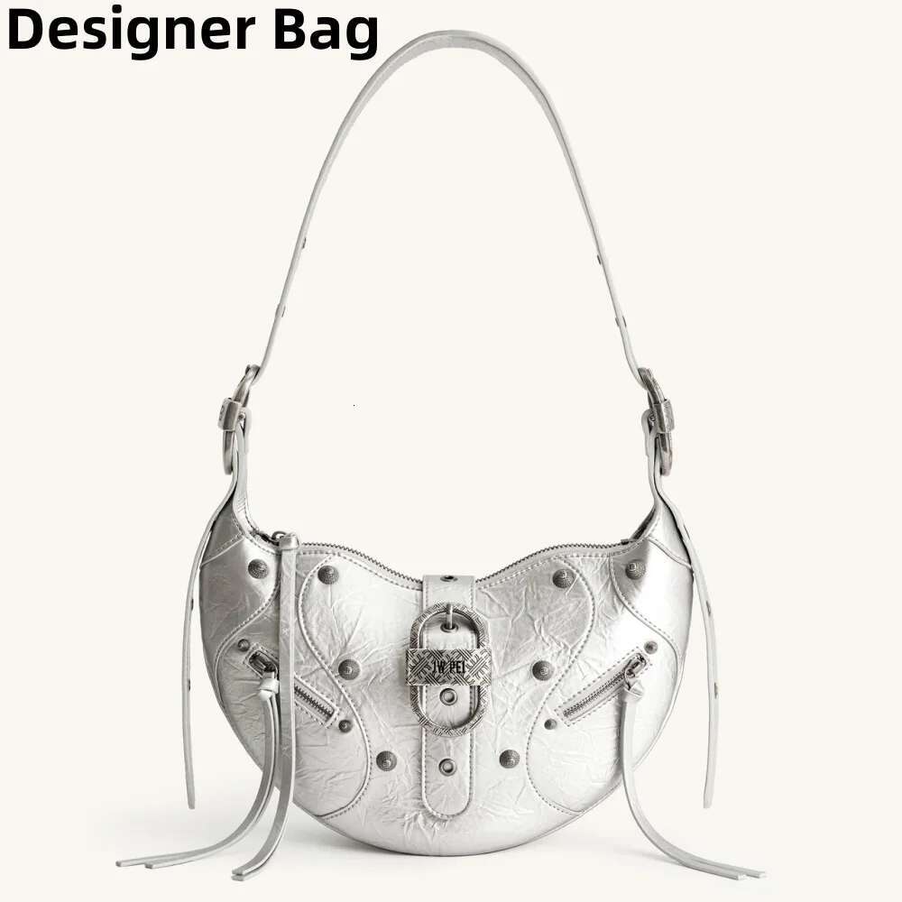 Oil Wax Leather Horn Bag For Women's Large Capacity Motorcycle Single Shoulder Crossbody Bag, Underarm