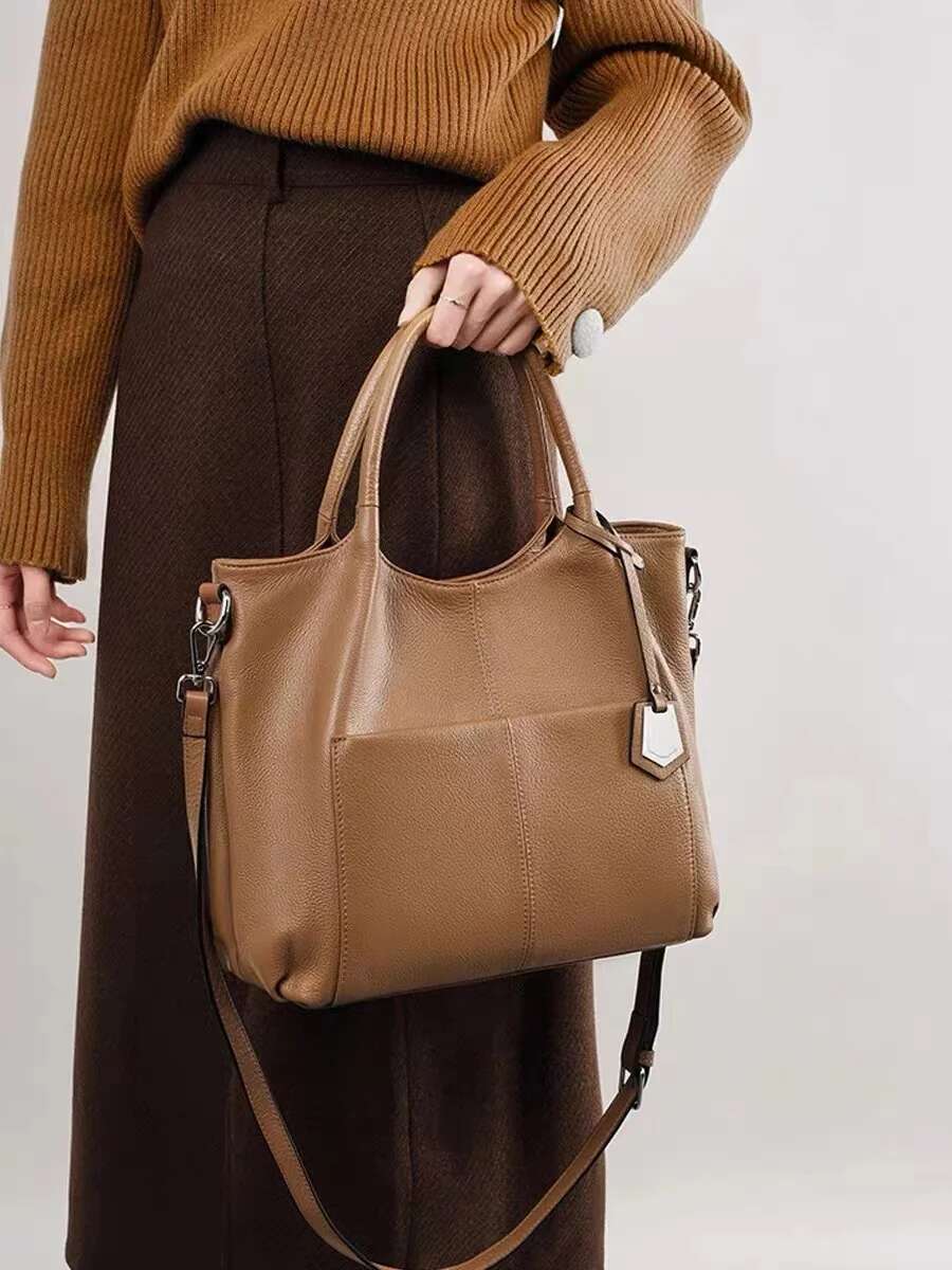 Large Capacity Women's Handbag High Quality Bucket Genuine Leather Cowhide Shoulder Messenger Lady Purse Casual Bag