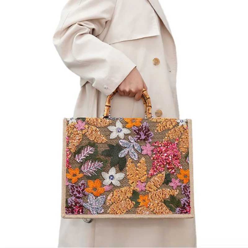 Large capacity floral sequin embroidered handbag for women Hsinchu handheld womens casual beach bag Z250219