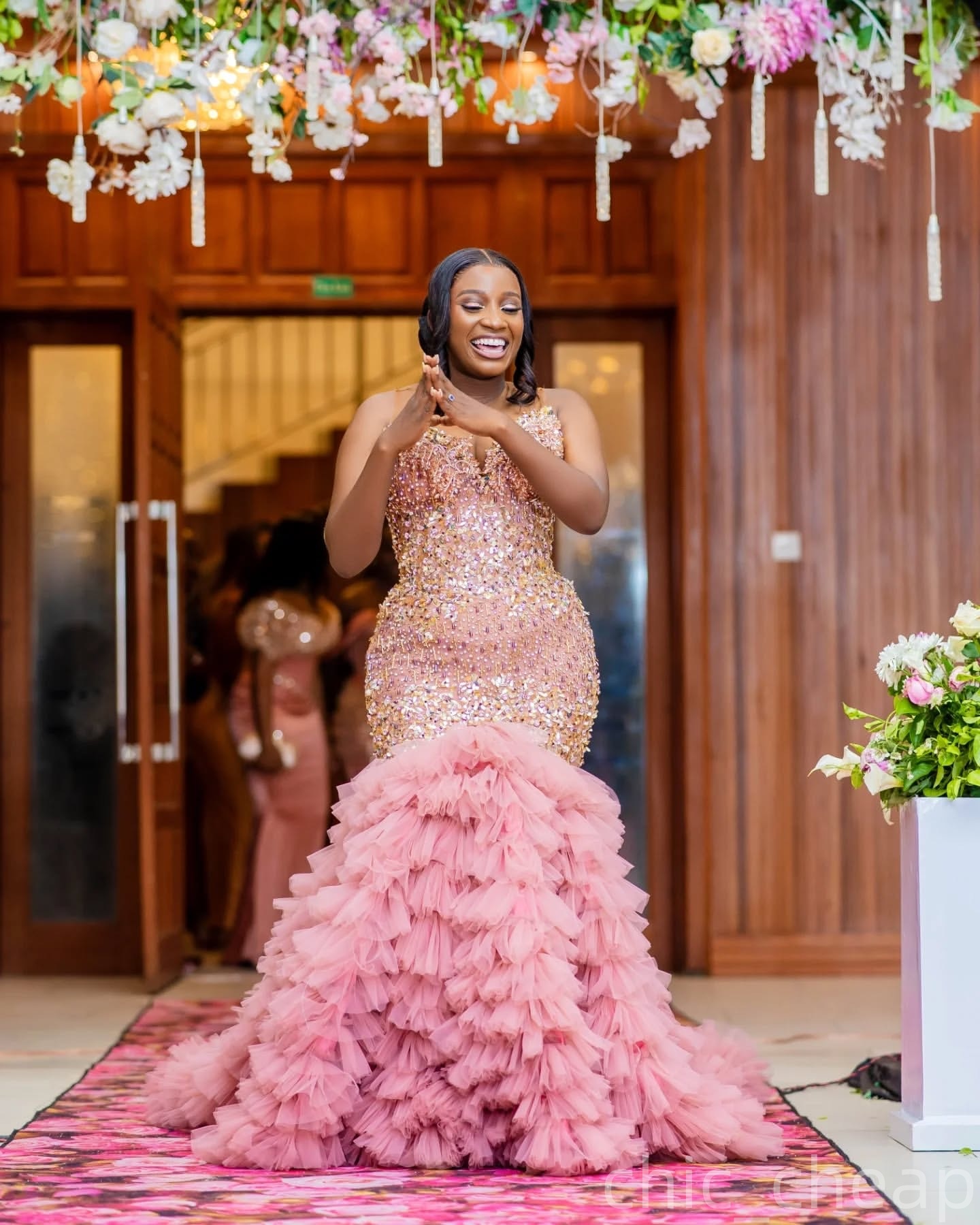 Blush Pink Mermaid Prom Dresses 2025 Beaded Crystals Sequined Tiers Evening Formal Party Second Birthday Engagement Gowns Plus Size Dress For Special 