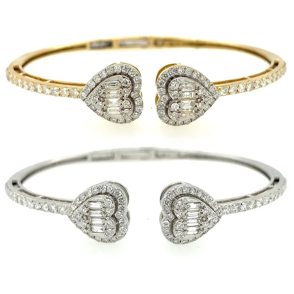 Arrived Iced Out Bling Women Jewelry High Quality Micro Pave 5A CZ Double Heart Charm Open Bangle Bracelet 250213