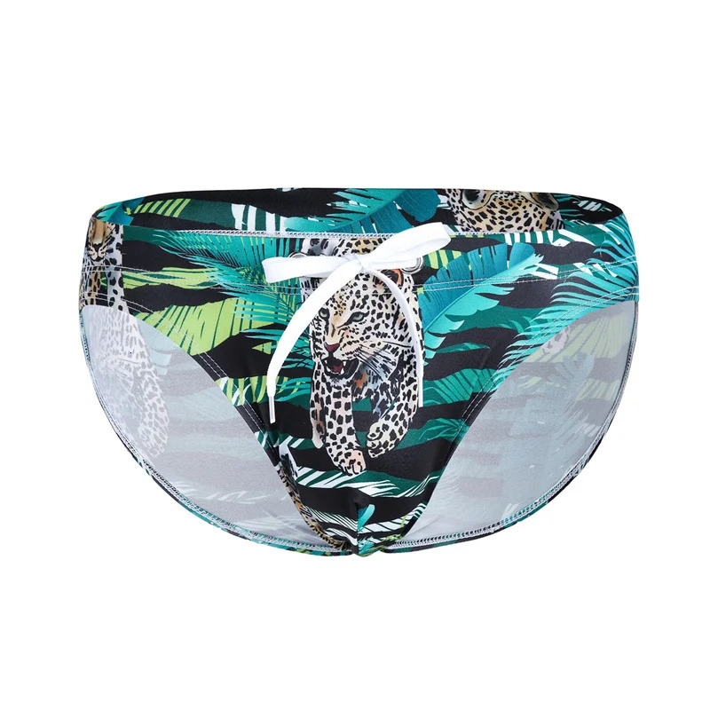 Mens Swimwear Swimsuit Beach Low Waist Briefs Leopard Digital Printing Crochet Bikini Surfing Swim Wear Bathing Suit 250220