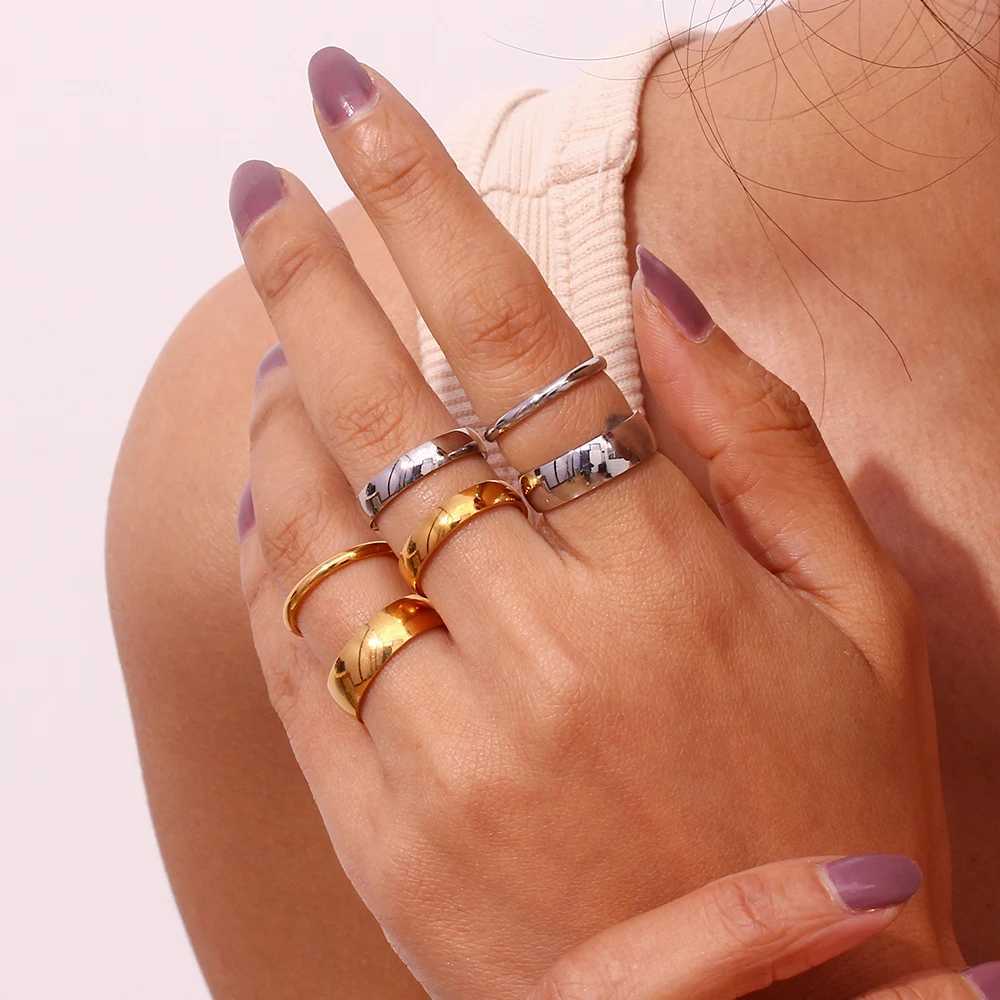 Size 5-10 Waterproof Stainless Steel Ring Gold Plated Silver Color 2mm 4mm 6mm Basics Rings For Men Wen Stackable Rings X250220