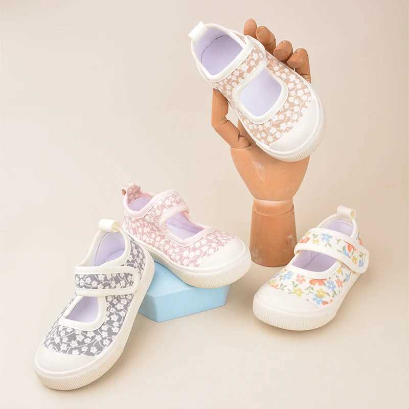 Spring Little Girls Small Floral Print Princess Canvas Children Good-looking Flat Casual Sneakers EK9S36 X250220
