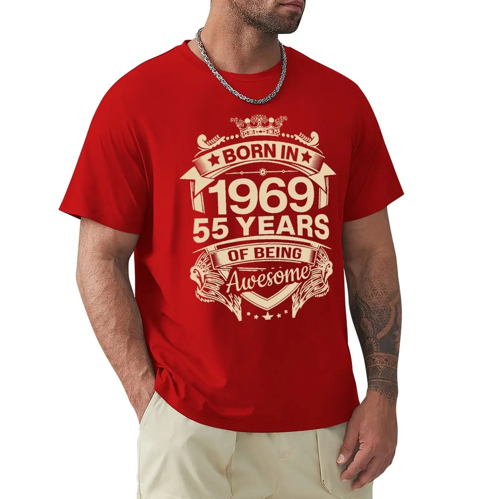 Born In 1969 55 Years Of Being Awesome 55th Birthday Gift T Shirt Harajuku Short Sleeve Tshirt 100% Cotton Graphics Tops 250218
