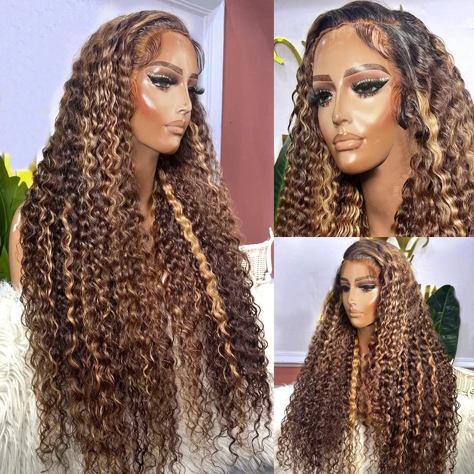 Free shipping Brazilian Highlight Human Hair HD Lace 13x6 Deep Frontal Wig 13x4 Water Wave Ombre Curly Synthetic Wigs for Women