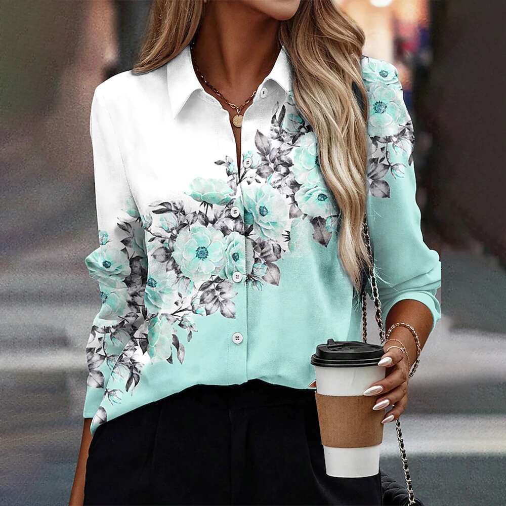 Women's Long Sleeve Shirt Ral & Birds 3D Printed Elegant Basic Tops Summer Button Lapel Shirts And Blouses Female Clothing