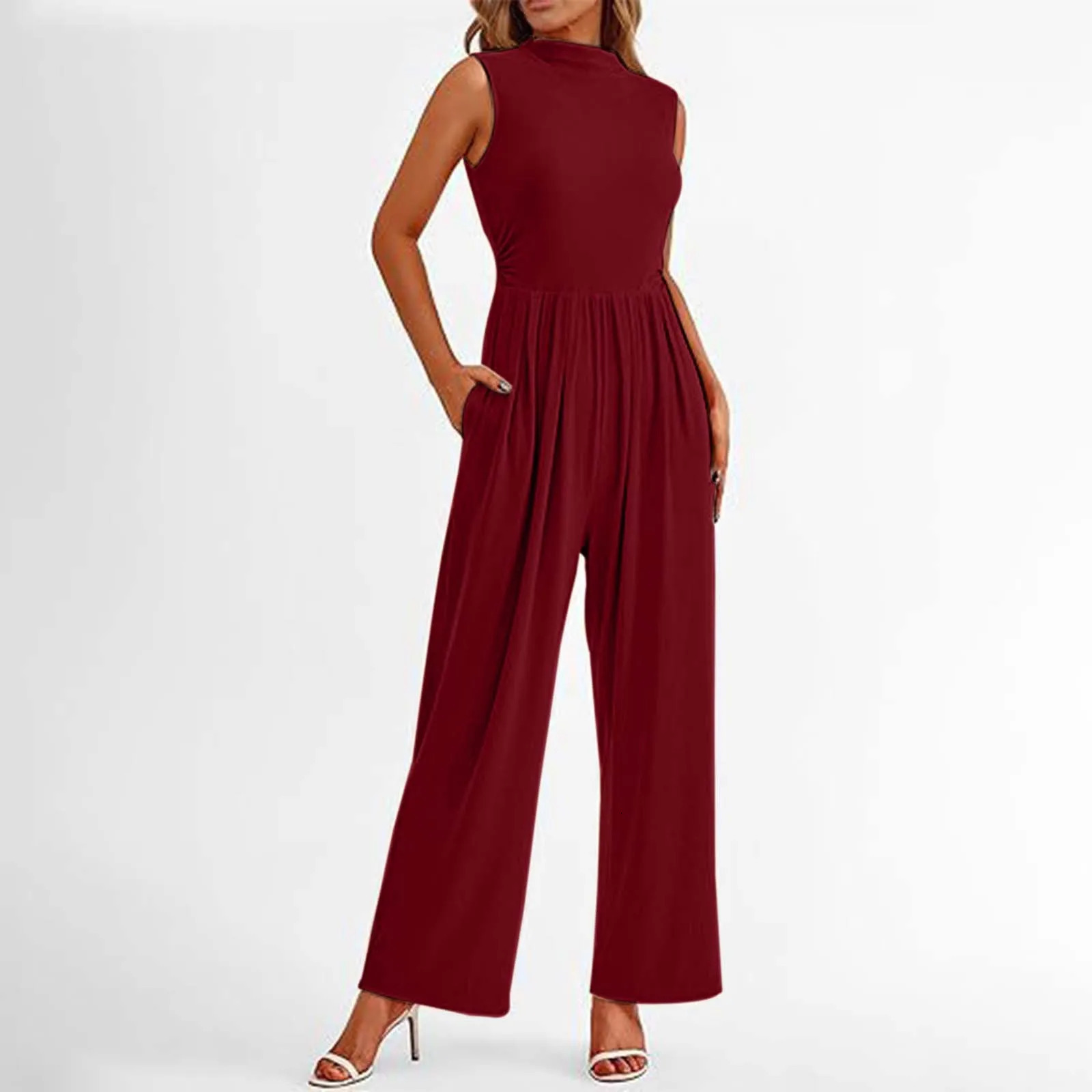 Womens Jumpsuit Elegant Chic Sleeveless Wide Leg Jumpsuits Dressy Loose High Waisted Party Overalls Solid Baggy Rompers 250220