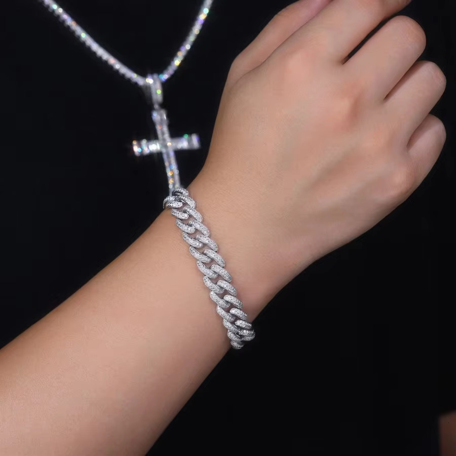 Vvs silica ice cold necklace curved pure sier French long stick Cuban chain