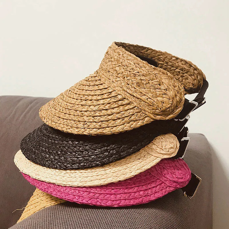Fashion Wide Brim Raffia Sun Visor Hat for Women Straw Hat Ponytail Summer Beach Hat UV Packable Travel Derby Hat 250219
