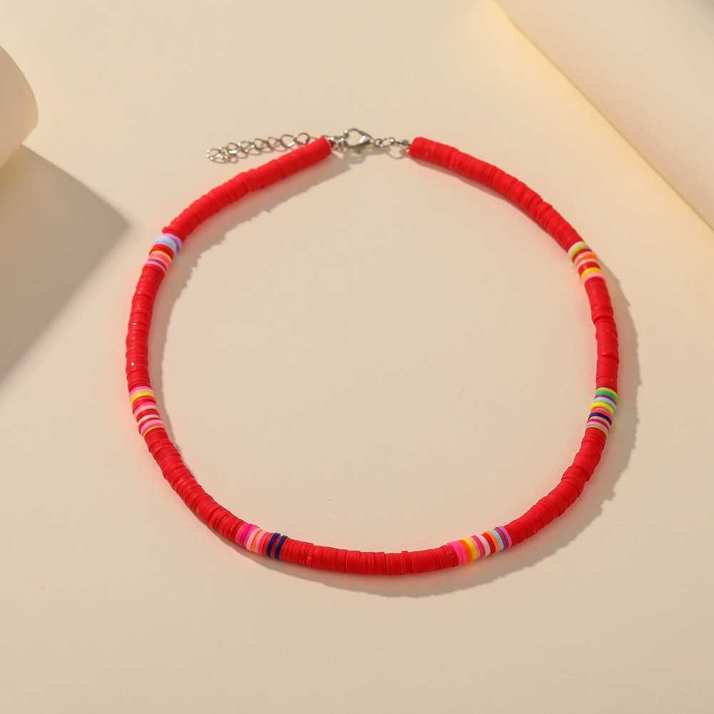 Pendant Necklaces Ins beach style colorful soft pottery piece string necklace Bohemian colorful collarbone chain set H25219