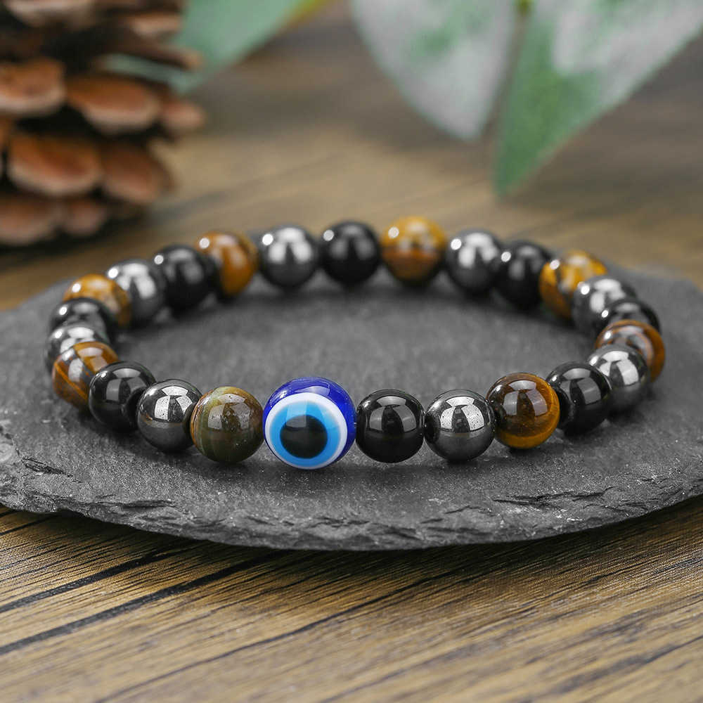 Charm Bracelets Hot selling tiger eye bracelet handmade bead elastic bracelet for men and women obsidian green peacock couple lucky bracelet H25220