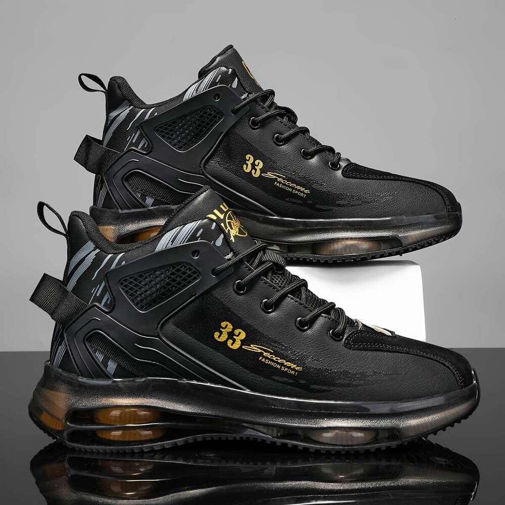 1 pair of fashionable high top sp orts shoes - PU mesh with gold accents, rubber base, comfortable durable, perfect for ca sual outi ngs and lei sure 