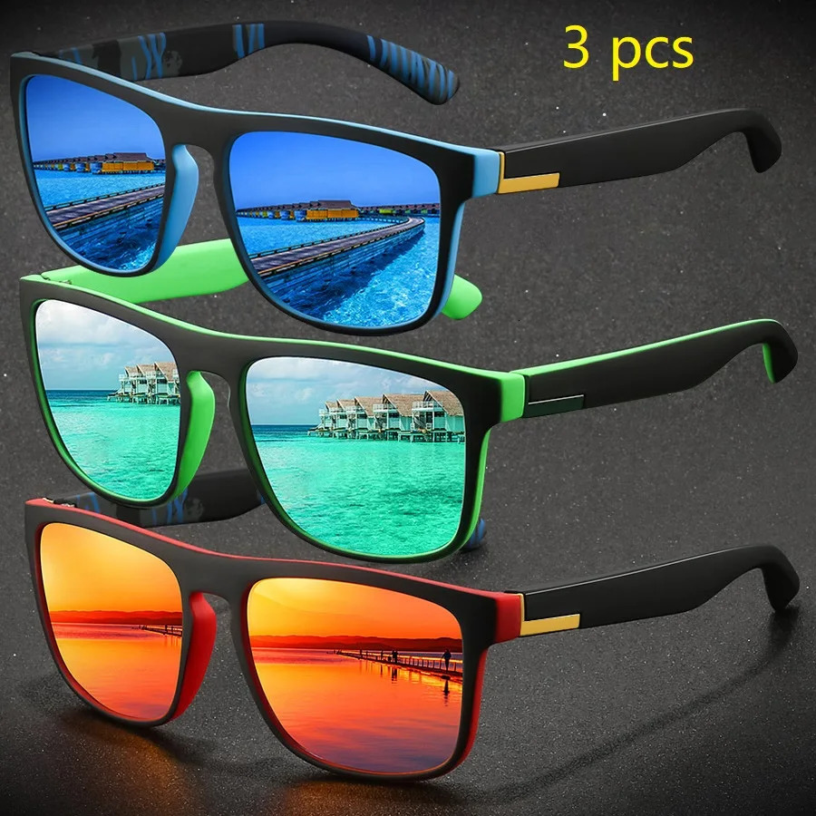 3 Pieces Fashion Vintage Square Sports Sunglasses Men Women Fishing Driving Man Sun Glasses Retro Eyewear UV400 250214