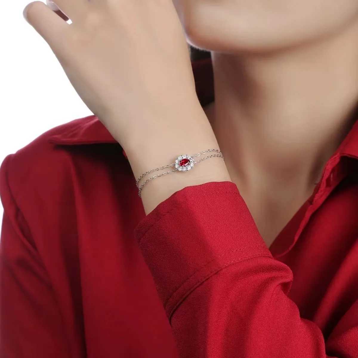 Ruby Bracelet For Women 925 Sterling Silver Plated 18k Platinum Bracelet Fashion Wedding Party Jewelry as GiftXJ250219