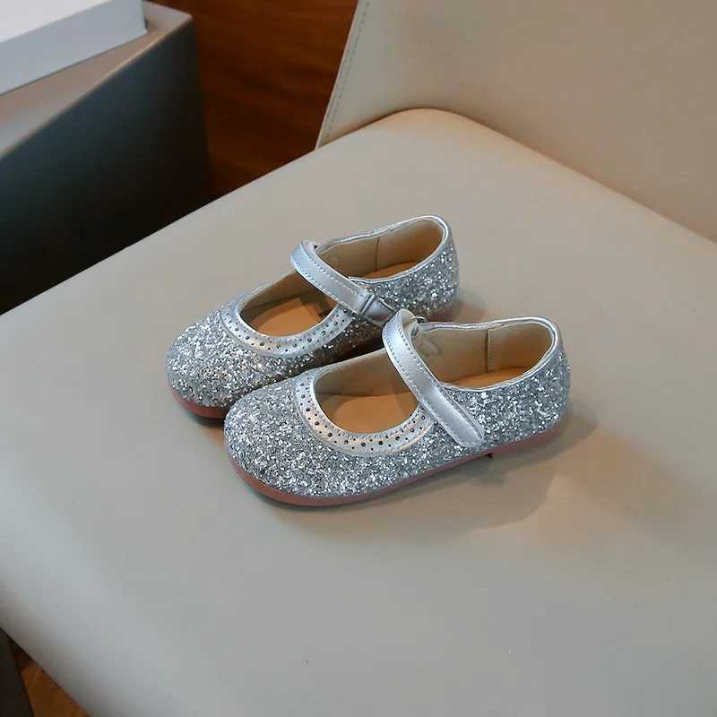 Girls Princess Shoes Sequins Glimmer Gold Sliver Party Kids Flat Shoe Round Toe Flexiable Autumn Stylish Children Shoe 26-35 X250220