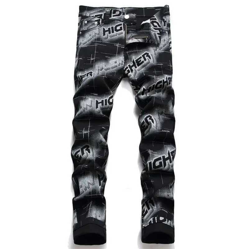 Korean Fashion Printed Slim Jeans Luxury Design Classic Mens Skinny Jeans Men Casual and Trendy Black Boyfriend Denim Pants X250220