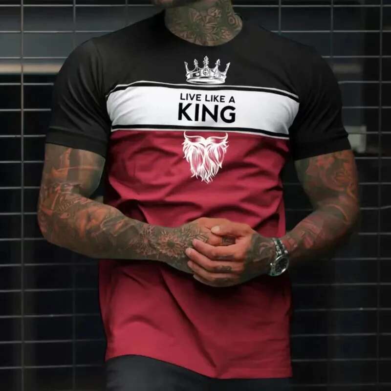 3D Printed T-shirt Letter King for Men, Harajuku Street Top, Sports Fitness, Breathable, Breathable, Men's Clothing