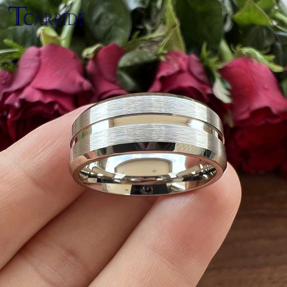 Dropsing 8mm Stainless Steel Wedding Ring Mens Daily Life Gift Jewelry Grooved Bled Bed Cfort Fit X250220
