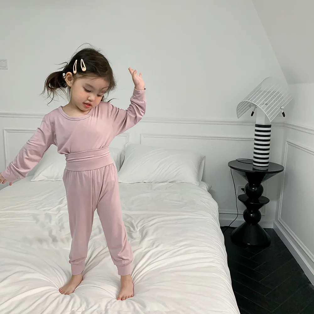 Kids Underwear Pajamas Sets 2pcs Korean Style Cotton High Quality Child Home Sleep Wear Clothes for Baby Girls Boy 1-8 Years Old 250220