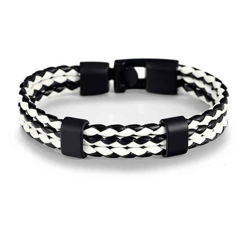 Charm Bracelets Hot selling leather woven bracelet black alloy buckle bracelet student couple bracelet H25220