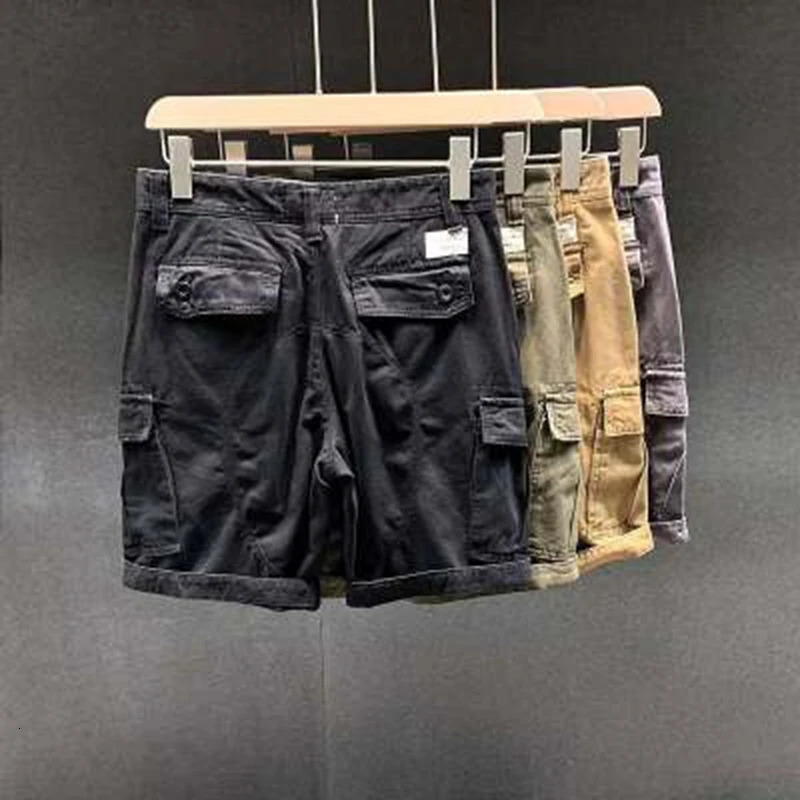 Mens Cargo Shorts Pockets Zipper Button Solid Bermuda Short Pants for Men Strech Wide Jogger Y2k Knee Length Cotton Khaki 250220