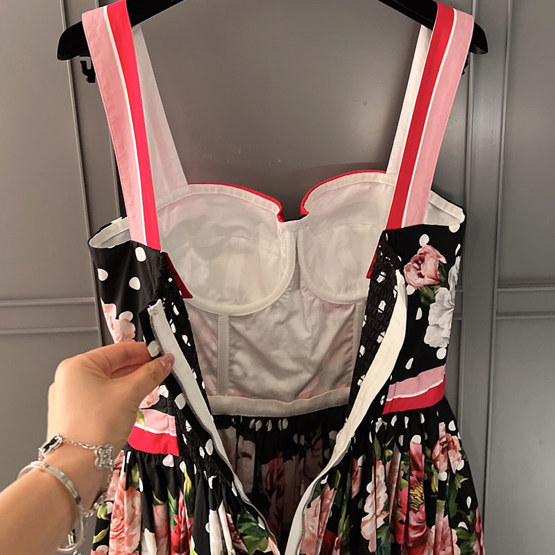Women's Floral Print Cotton Camisole Dress Vacation Style Knee-Length Strapless Pleated Clothes Waist-Defining Elegant Classic Spring Luxury Desi