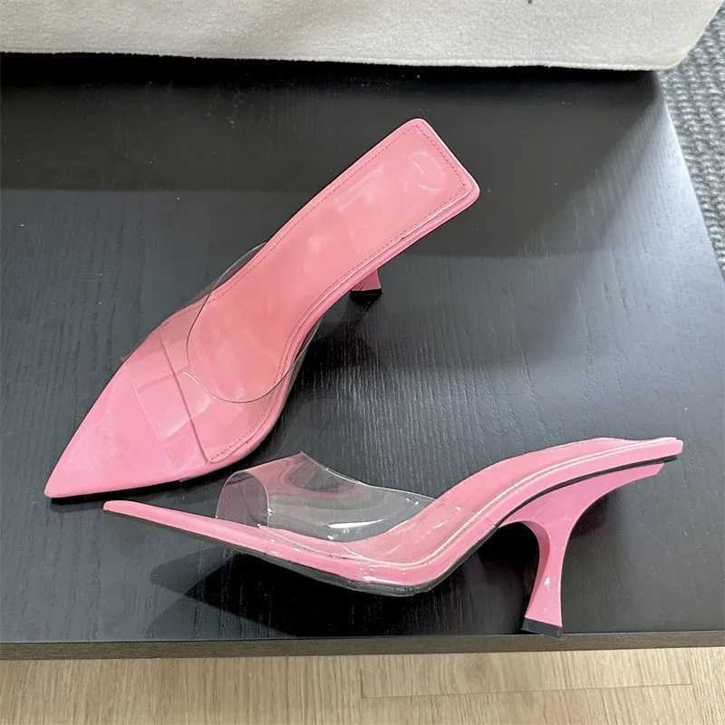 Summer Wen Slippers Street Style PVC Transparent High H Party Sandals And Pointed Toe Shoes Y250215