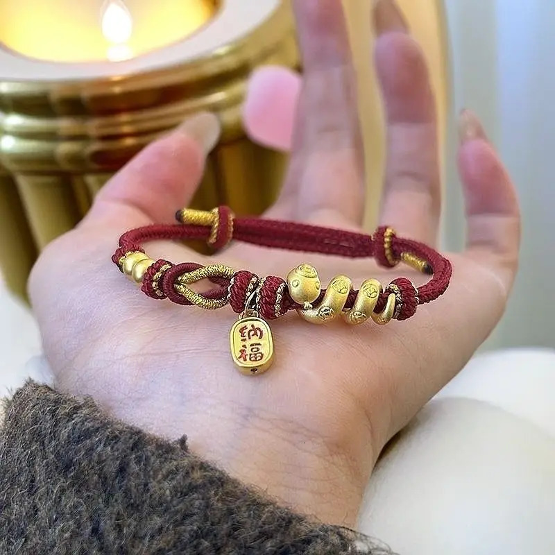 Year of the Snake Red Rope Bracelet Gold Lucky Nafu Roll Snake Hand Rope Womens Retro Full Match Twelve Zodiac Snakes 250220