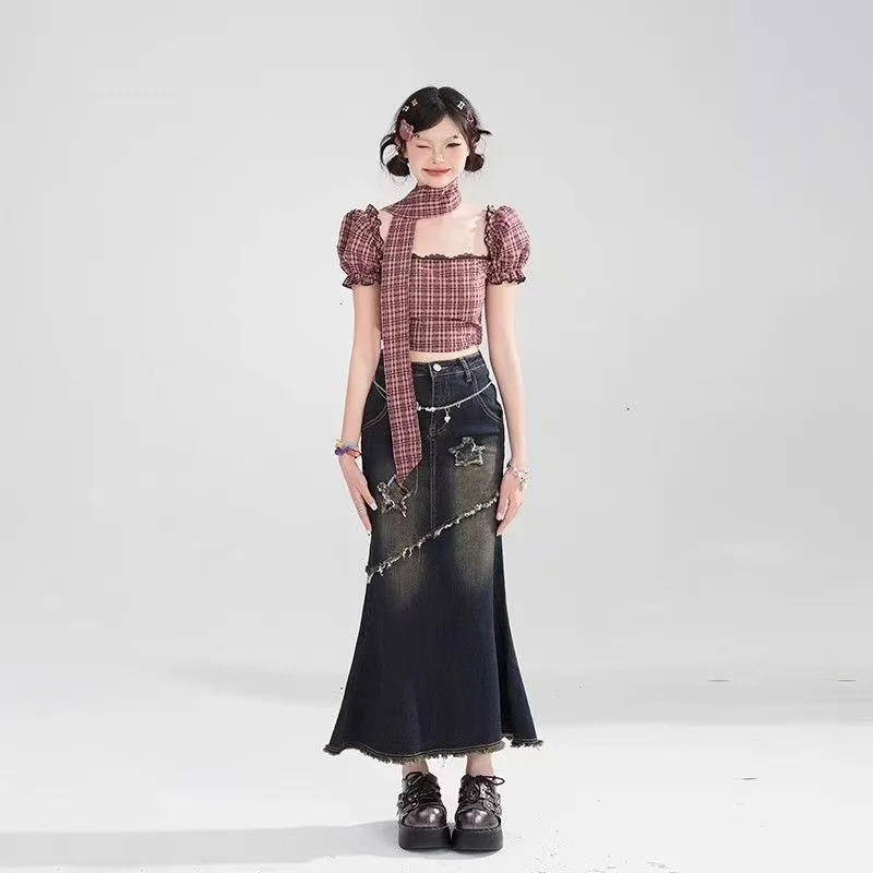 Y2K Fishtail High Street Cowboy Long Leather Womens American Retro Girl Fashion Korean Edition Loose Primitive Edge Wide Leg Skiing 250220
