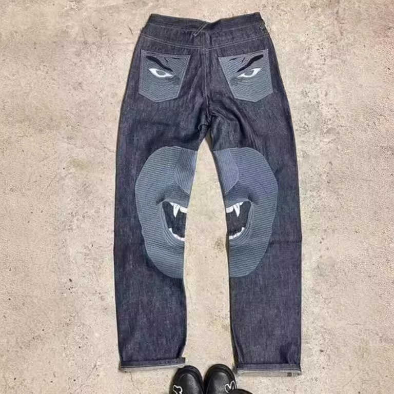 Women's 2023 American Street Graffiti Cartoon Printed Jeans Mens Trendy Funny Fashion Straight Wide Leg Pants H25220 Z260313