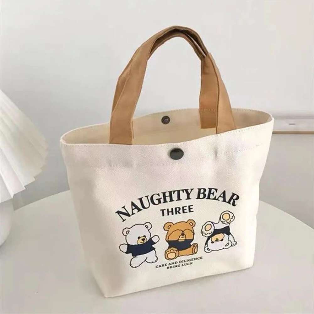 Cute Bear Mini Canvas Small Versatile Handbag Female Student Box Simple Tote Office Worker Lunch Bag swissmilitary