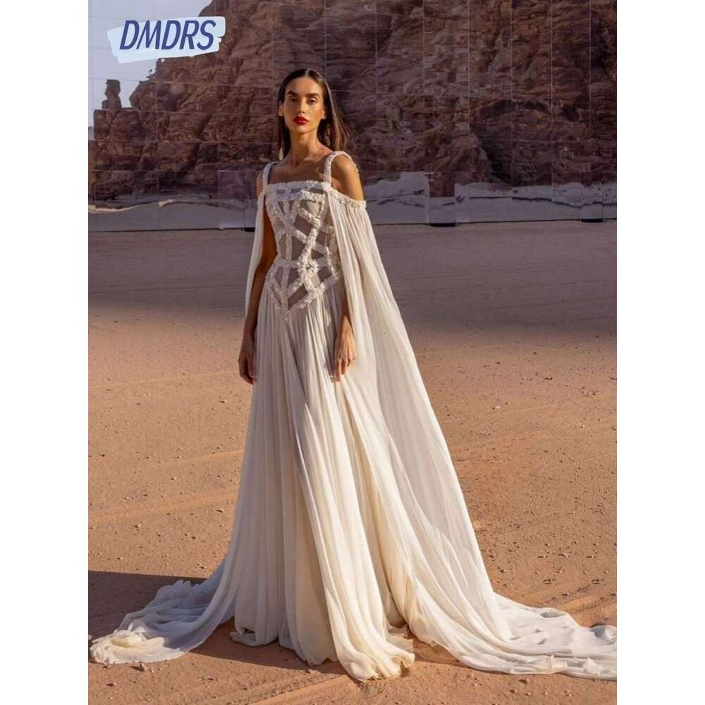 Beach square neck dresses chiffon one ha for bride 2025 modern appliques custom dreamer female wedding dress