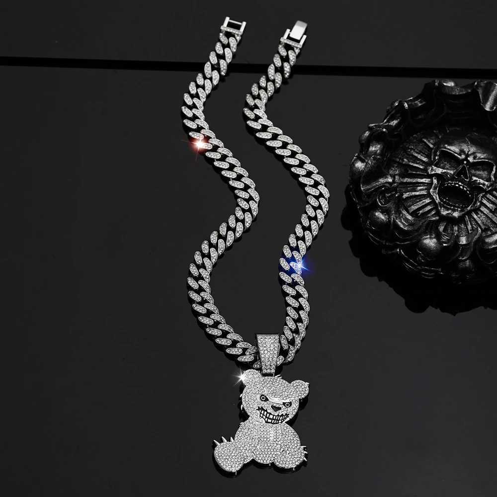 Hip Hop Aggrive Bear Pendants Necklaces with Miami Cuban Link Chain Brown Bear Mens Women Choker Collar Jewelry AccoriesXJ250219