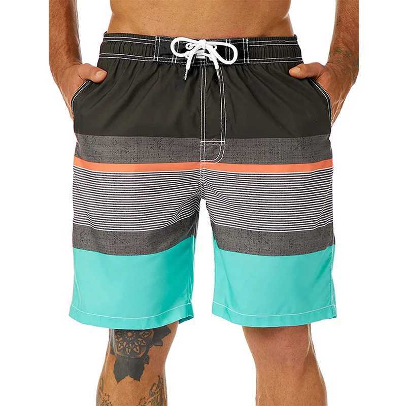 Colorful Stripe Pattern Beach Shorts For Men USA Flag 3D Print Swim Trunks Summer Surf Board Shorts Loose Short Pants Streetwear X2502206