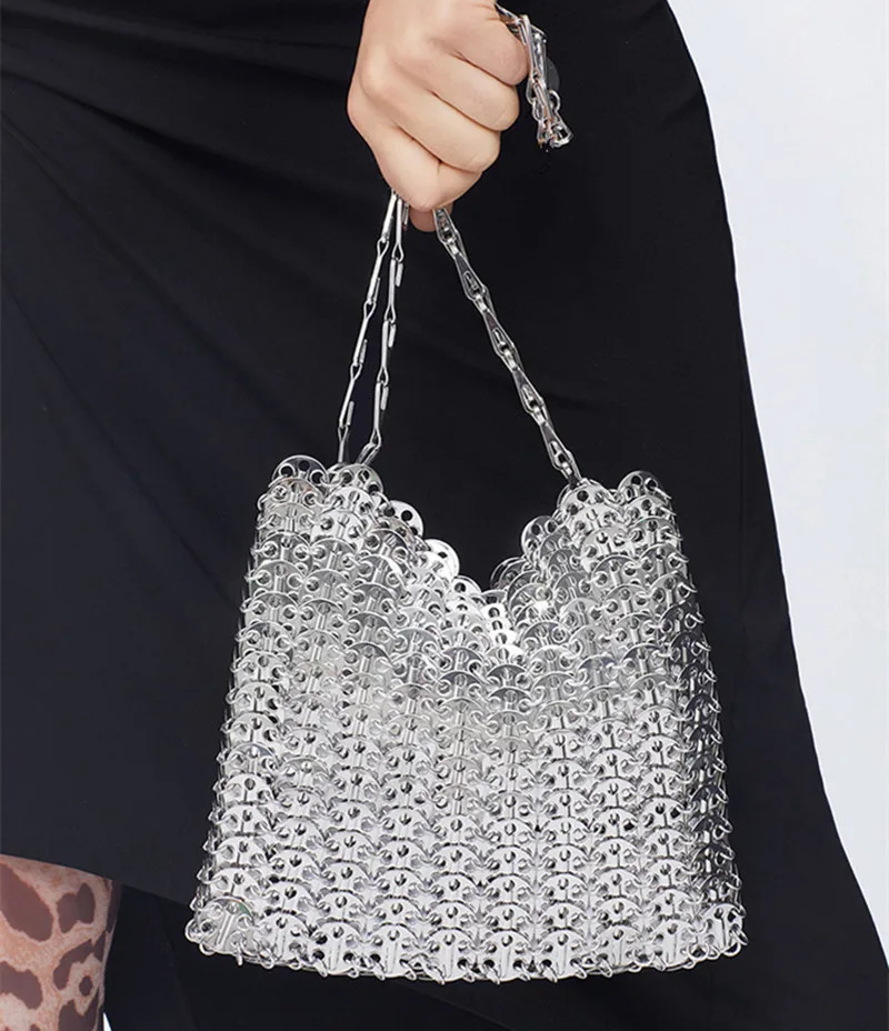 Handwoven Metal dh1102219088 hot Chain Tote - Aesthetic Clutch, Shoulder Bag for Travel & Holiday
