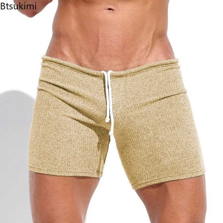 Summer fashion Pinstripe mens solid casual shorts ultra-thin pull rod sports and fitness shorts mens beach holiday surfing shorts X250220