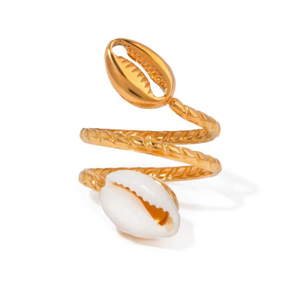 Uworld Asymmetric Shell Ocean Style Open Ring 316L Stainless Steel Creative Minimalist Ring Temperament Fashion Wen Golden Jew X250220