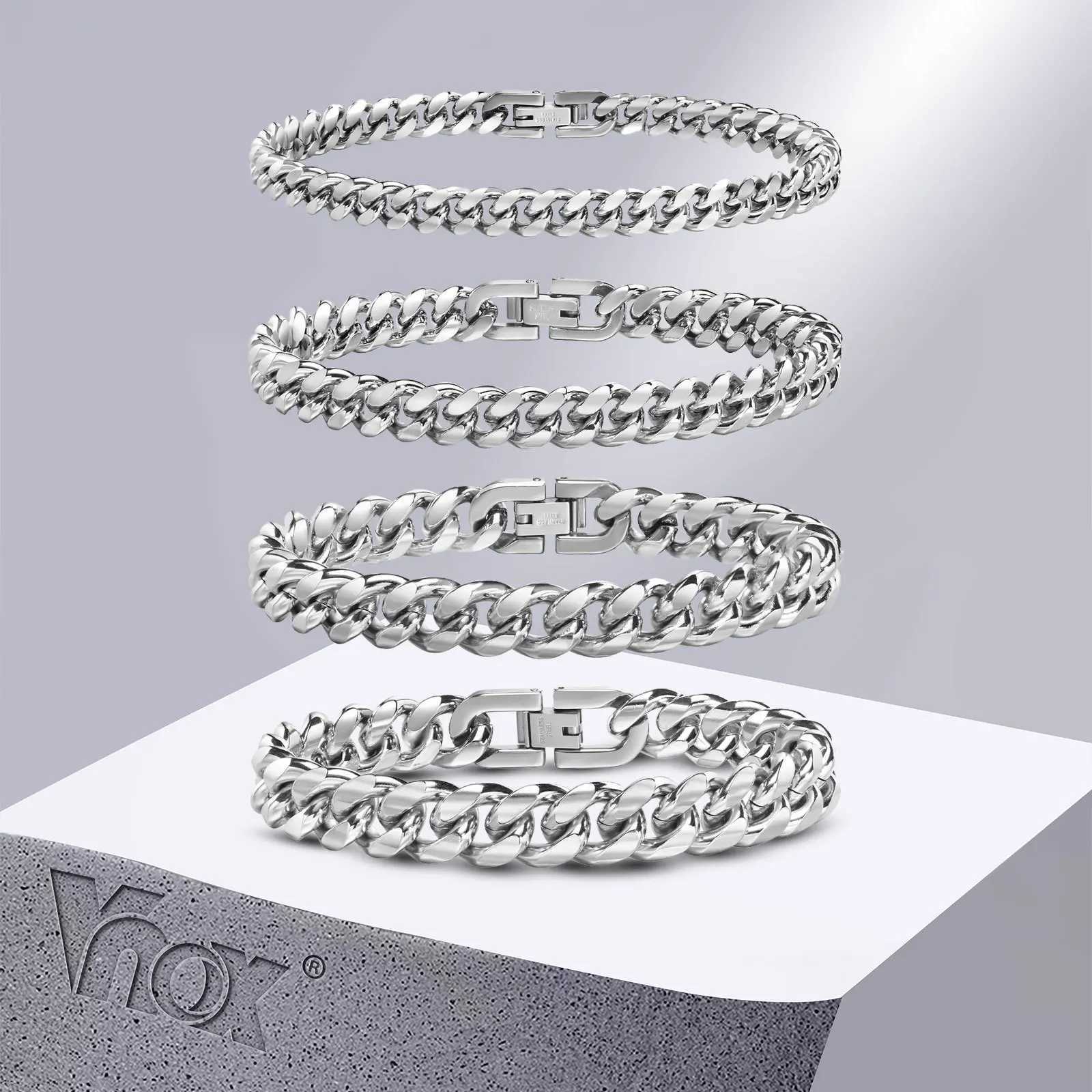 Vnox 6/8/10/12mm Cuban Chain Bracelets for Men Women Solid Stainl Steel Cu Link Chain Wristband JewelryXJ250219
