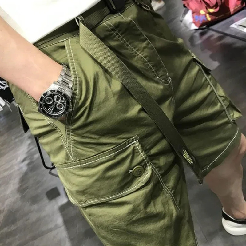 Bermuda Short Pants for Men Button with Pockets Mens Cargo Shorts Black Half Homme Jorts Heavy Whate in er Y2k 250220