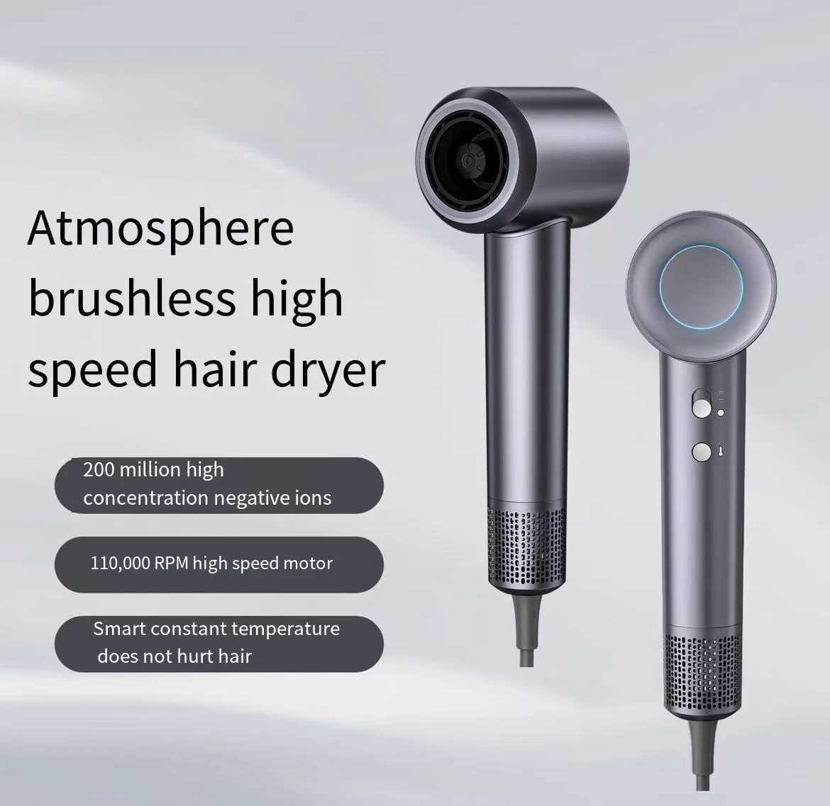 0000RPM High Speed Leafless Hair Dryer Negative Ions Fast Drying Lightweight Intelligent Temperature Portable Light Weight W250220