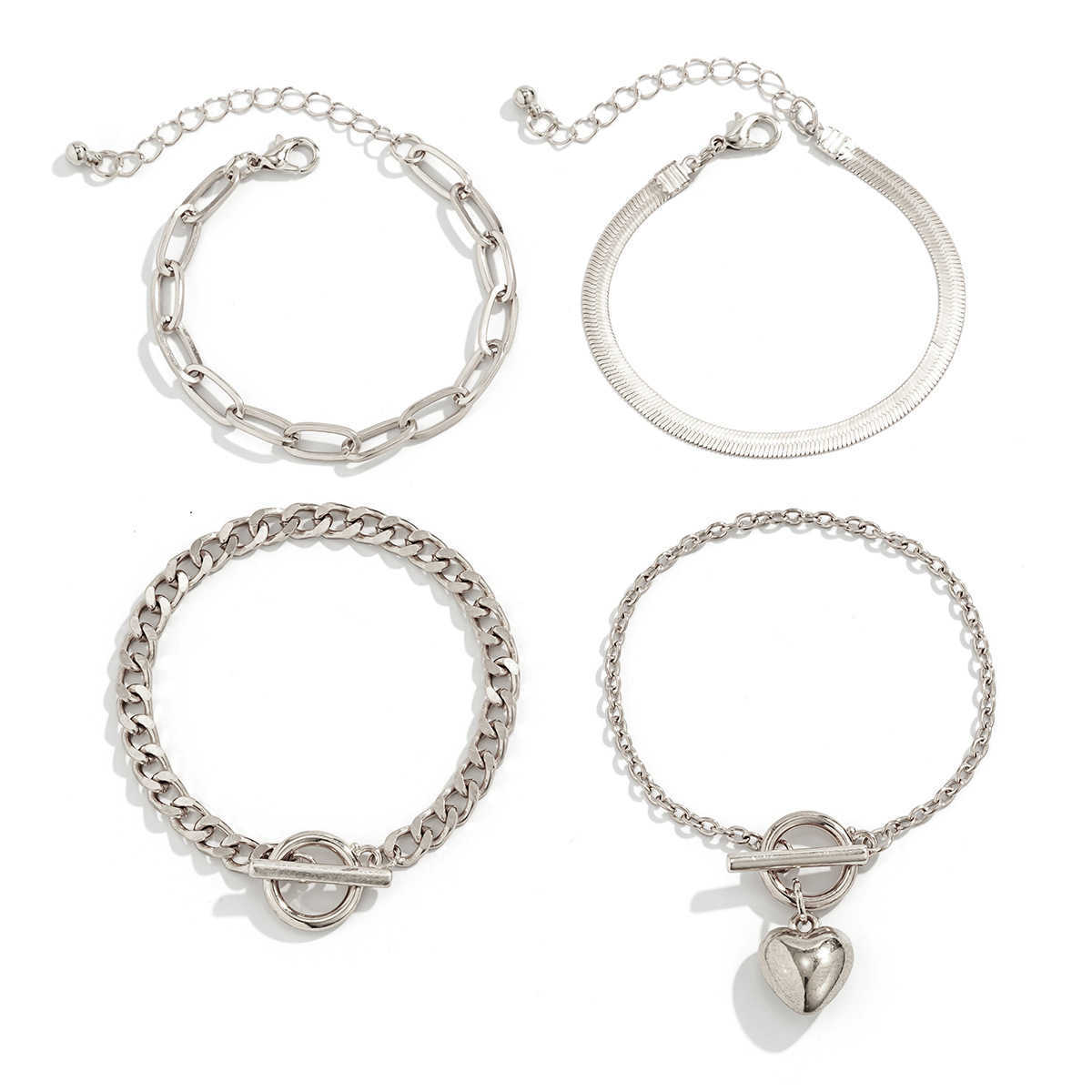 Charm Bracelets Jewelry Metal Style Set Snake Bone Chain Hip Hop Bracelet Geometric Love Punk Sweet Cool Bracelet H25220 1 574Y