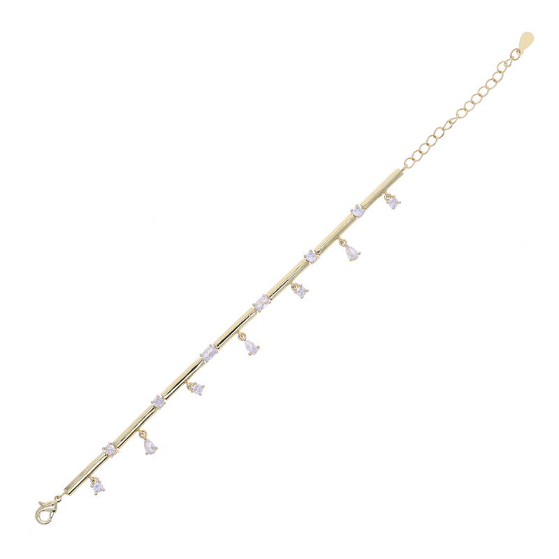 Latest Style Gold Color Geometric White CZ Drop Charm Bracelet Bar Bamboo Link Chain for Women Trendy Fashion Jewelry Gift